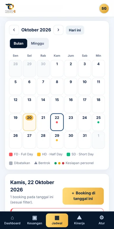 Kalender SHOWLY-G di layar HP